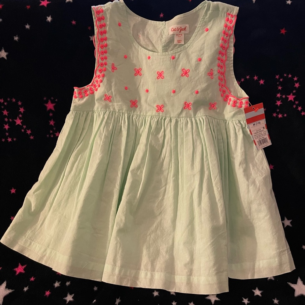 Mint green and hot pink girls swing top with Butterfly on back